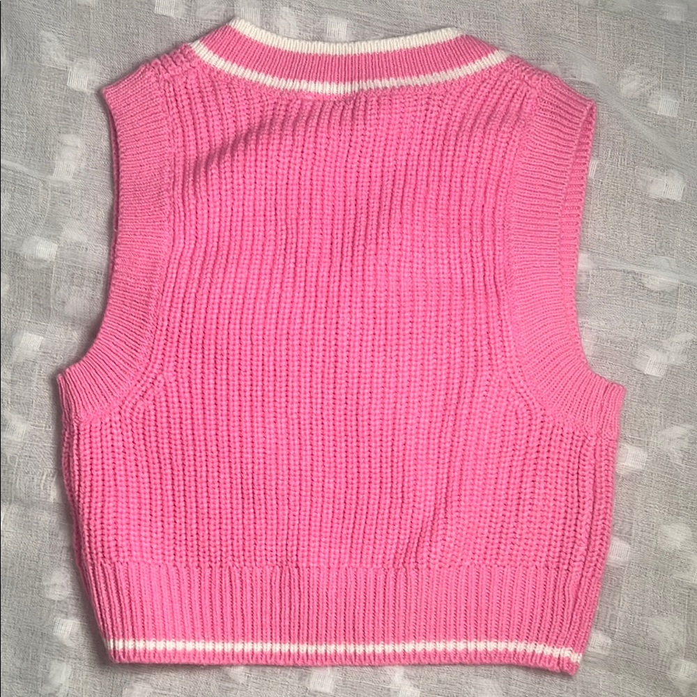 Divided Pink and White V-Neck Sweater Vest - Picture 4 of 7